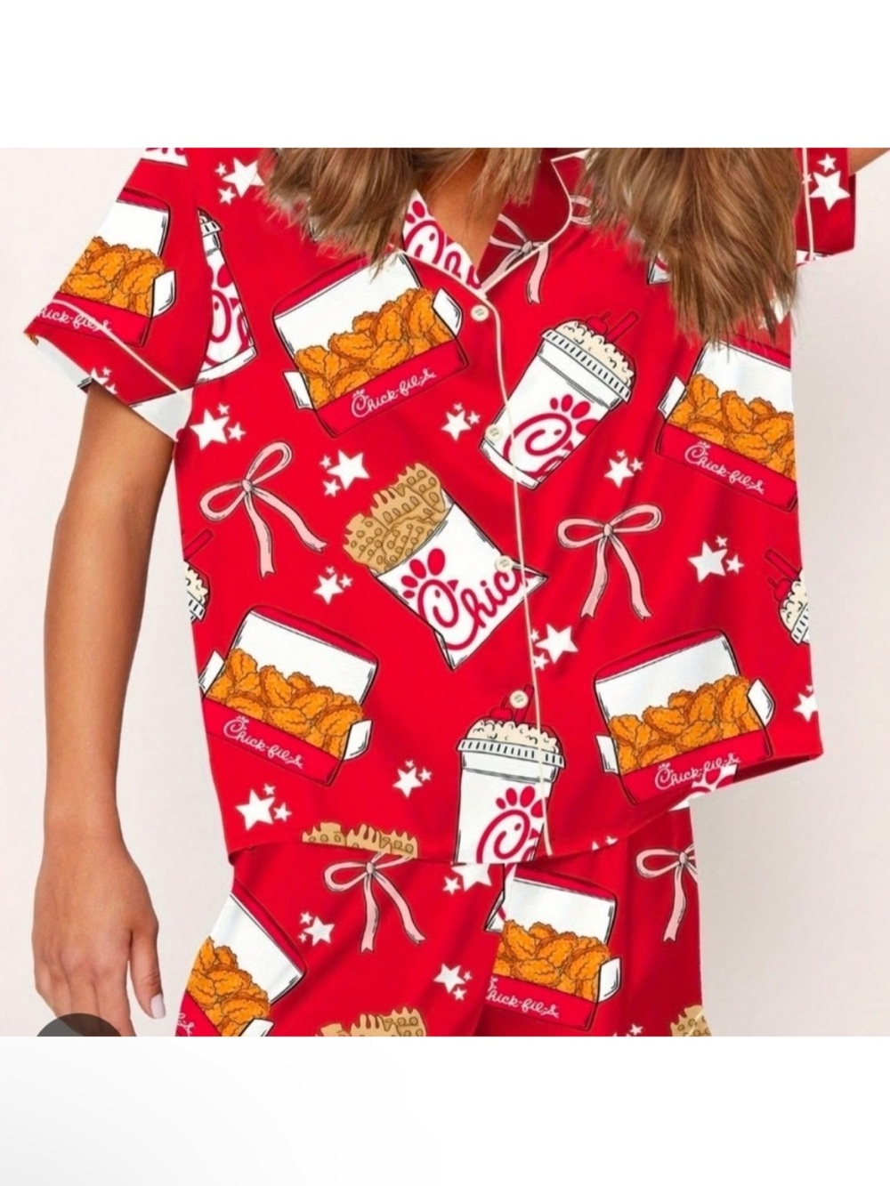 Sheeshow Red Chik Fil A Women’s Pajamas Sz M Fast-Food Print Pajama Set